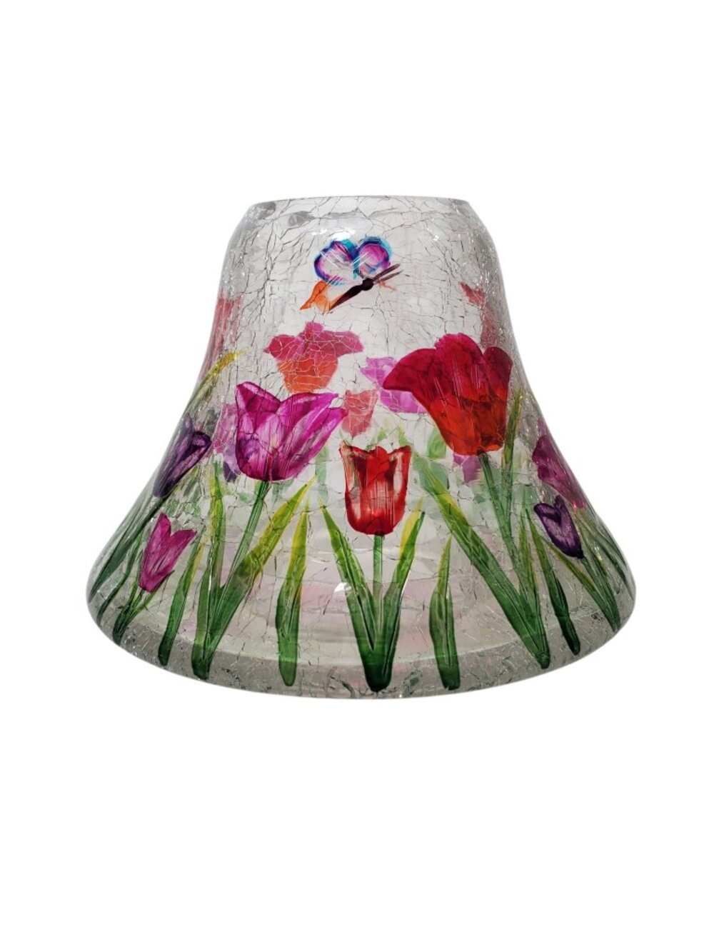 Yankee Candle Tulip Floral Crackle Glass Lamp Shade Topper Butterfly Ladybug